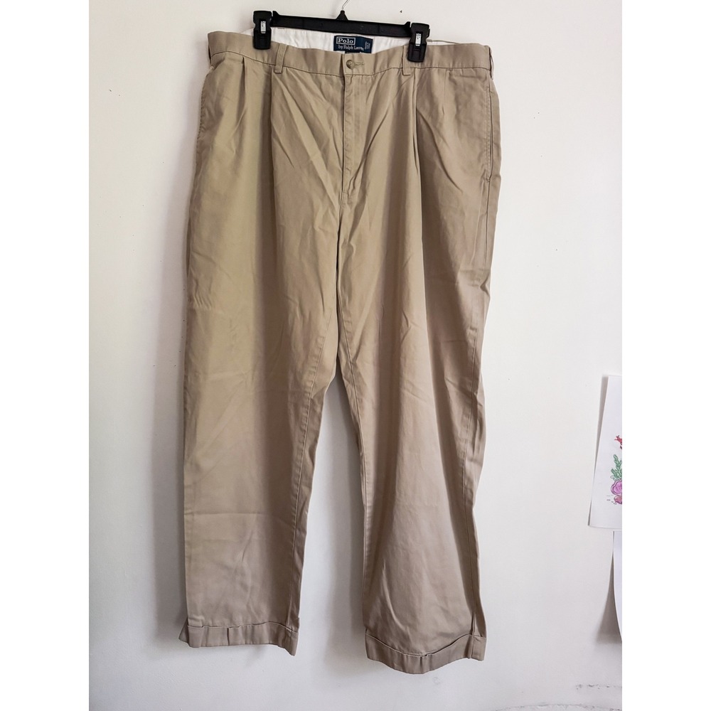 Polo Ralph Lauren Hammond Pant Mens 40x30 Tan Khaki Pleated Cuffed Cotton Chinos